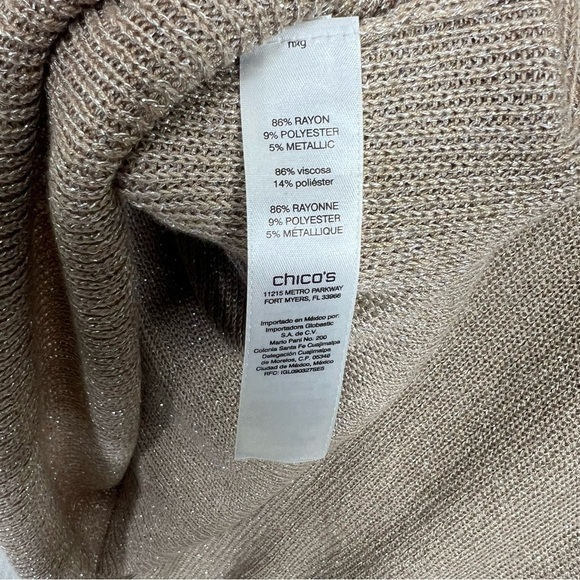 Chico’s Catalina Cold Shoulder Blouse Top Womens Size Medium Gold Knit Glam Chic - Picture 10 of 12